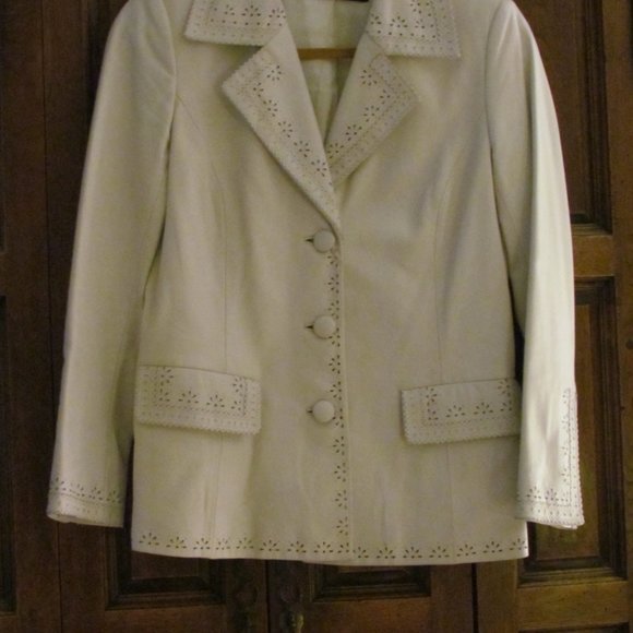 Dana Buchman White Leather Cut-out Jacket - Picture 2 of 7